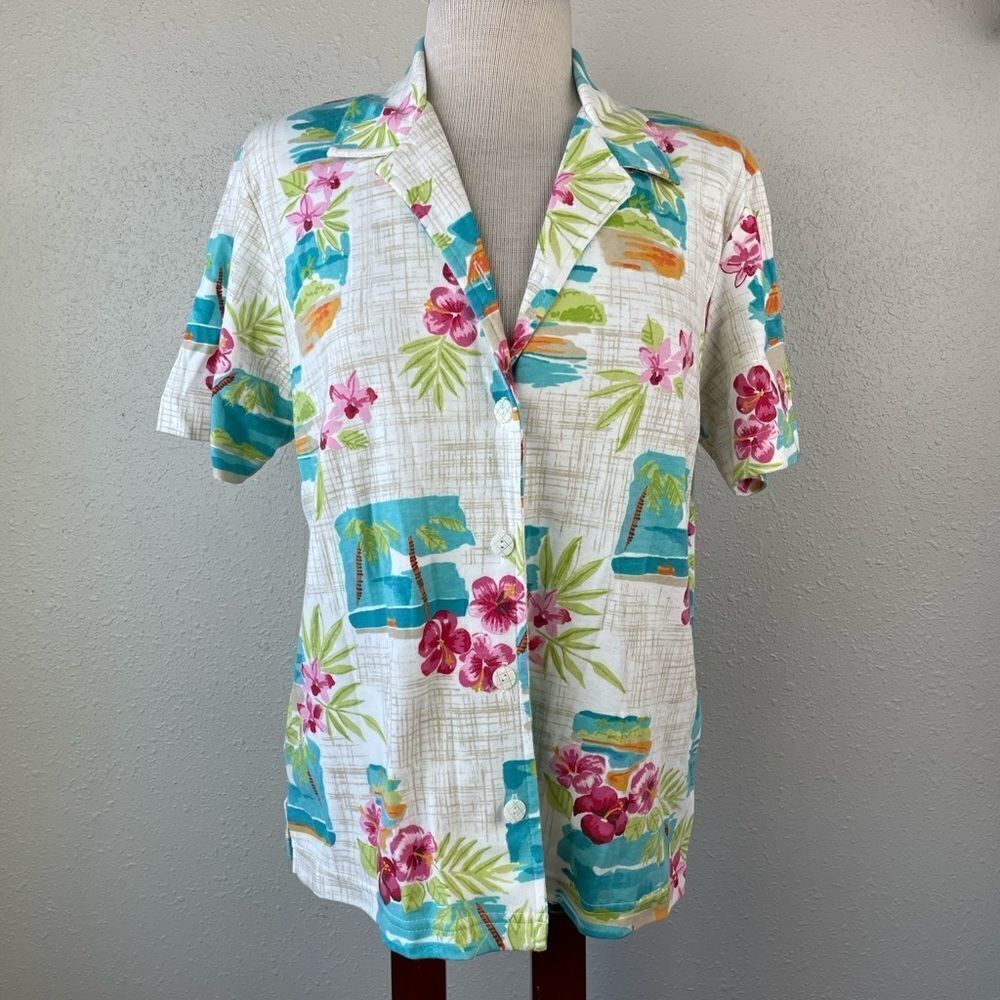 Teddi Tropical Floral Button Down Shirt Size M EUC